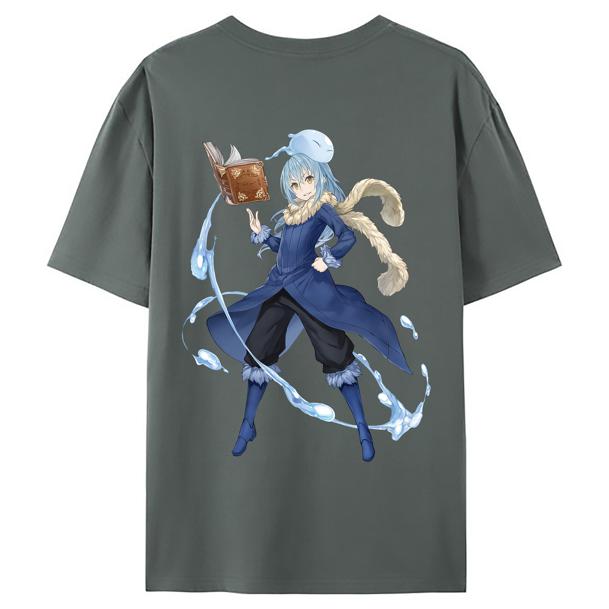 （画像用） 転スラ Regarding Reincarnated to Slime 綿100％ メンズ半袖Tシャツ（バックプリント） 通気性